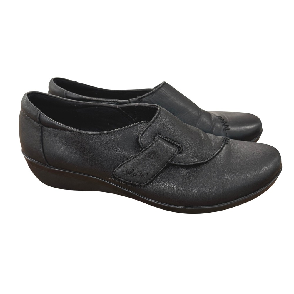 Clarks Collection Everlay Kara Loafers Comfort Black Leather Hook & Loop‎ 7.5